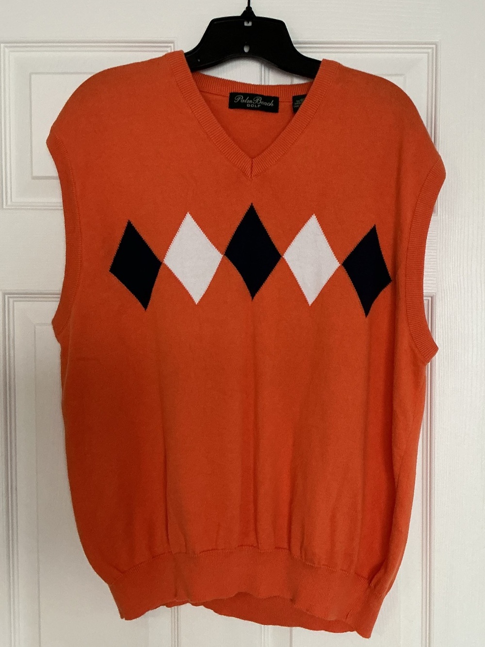 Men’s Palm Beach Golf Orange Argyle Sweater Vest 100%Cotton V-Neck Preppy Size L - Picture 3 of 7